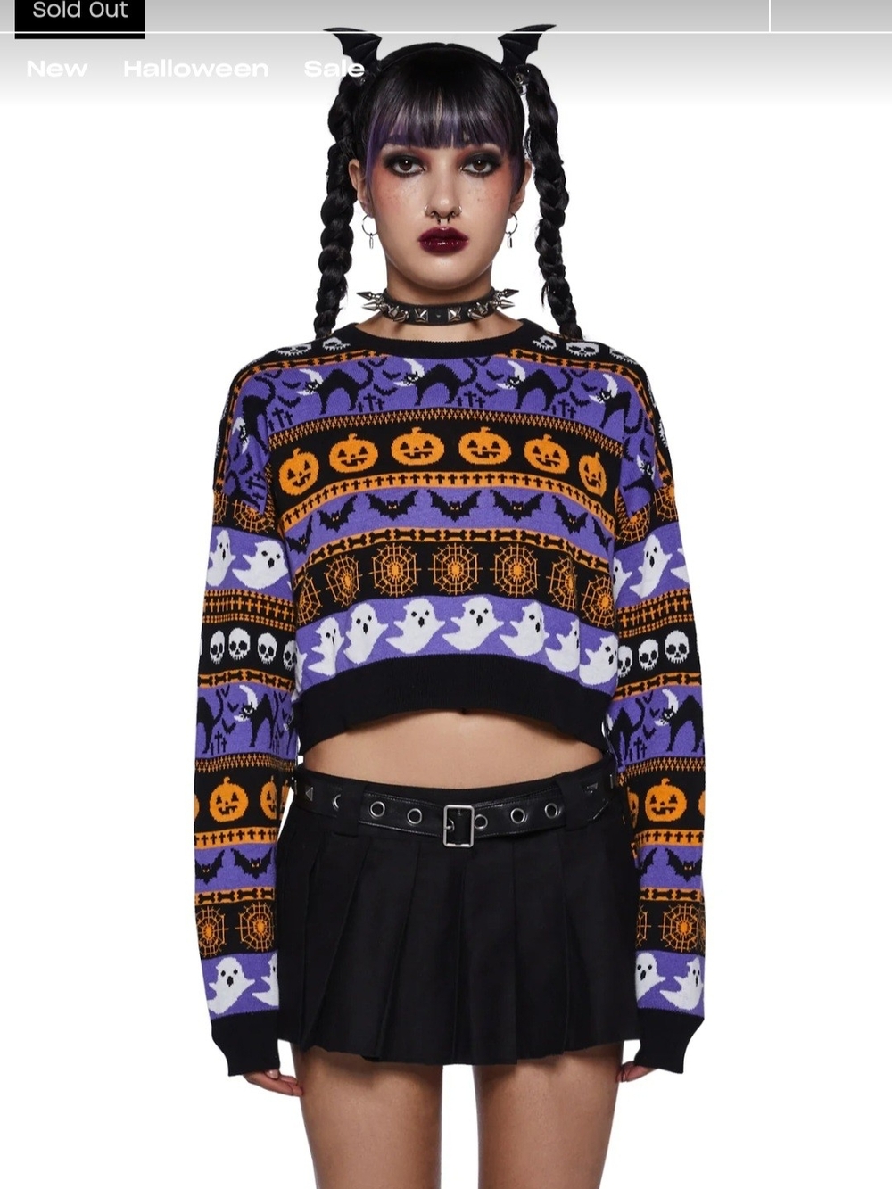 dolls kill Fairisle Night Of Spooks Crop Sweater XS